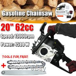 20 4500W 62CC Chainsaw Bar Gasoline Powered Chain Saw 2 Stroke Engine Wood Cut