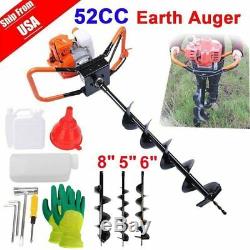 52cc 2 Stroke Post Hole Digger Petrol Gas Powered Earth Auger Power Engine +Bits