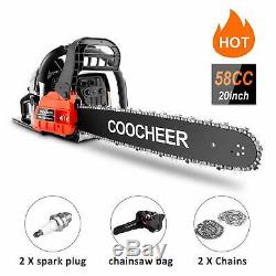 58CC Gas Engine 20'' Guide Board Chainsaw 2Stroke Gasoline Powered Handheld RED