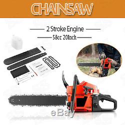58CC Gas Engine 20'' Guide Board Chainsaw 2Stroke Gasoline Powered Handheld RED@