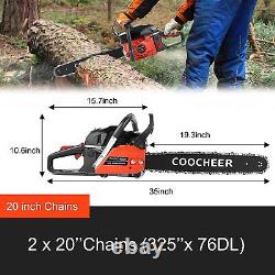 62cc Gas Powered Chainsaw with 20'' Guide Bar & 2Chains 2-Stroke Engine Cut Wood