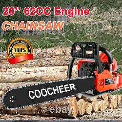 COOCHEER 20 62CC Gasoline Powered Chainsaw Bar Engine Wood Cutting 2 Stroke