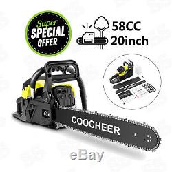 COOCHEER 20 Chain Saw 58CC Petrol Gasoline Powered Chainsaw 2 Stroke Engineus