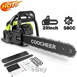 COOCHEER 58CC Gas Engine 20'' Chainsaw 2 Stroke Gasoline Powered Handheld Tool