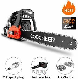 COOCHEER 62CC 20'' Gas Chainsaw Petrol Woodcutting Engine 2-Stroke Equipment