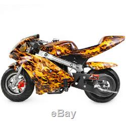 Gas Pocket Super Mini Bike Motorcycle Kids 40cc 4-Stroke Engine Yellow Flame