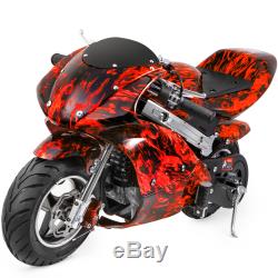 Mini Pocket Bike Gas 40cc Motorcycle 4-Stroke Engine EPA Motor Red Flame