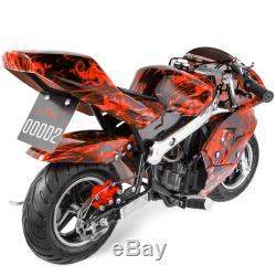 Mini Pocket Bike Gas 40cc Motorcycle 4-Stroke Engine EPA Motor Red Flame