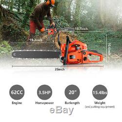 Petrol Chainsaw 62cc 3.5HP 20 Gas Engine Powered 2Stroke Handed Chain Saw Red