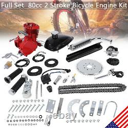 Red 80CC 2-Stroke Gas Motor Motorized Engine Bike Bicycle Moped Scooter Full Kit