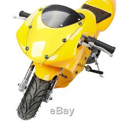 Yellow 49CC 2-Stroke Mini Kids Gas Pocket Bike Motorcycle Powered Engine 1.8L